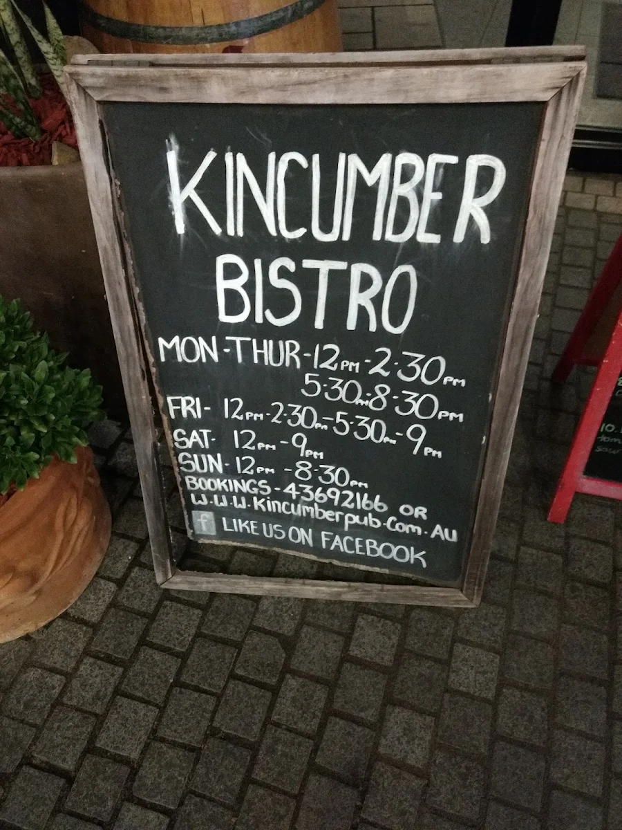 Menu, Kincumber Hotel