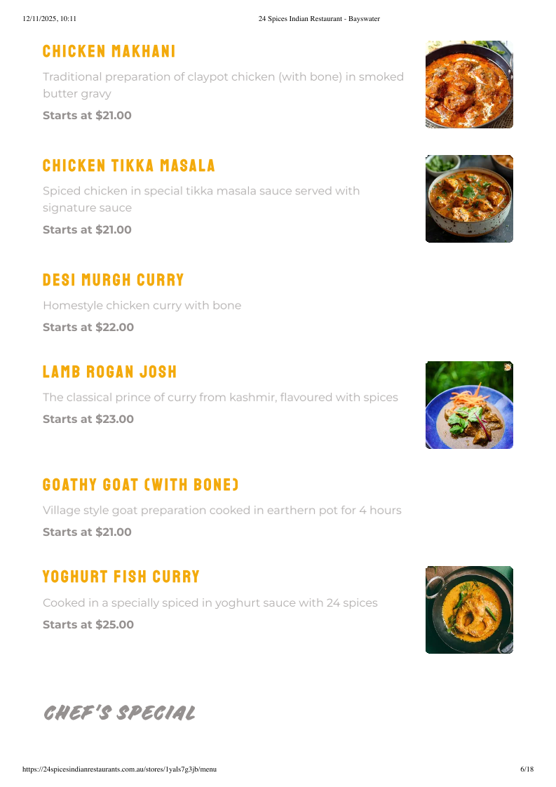 Menu, 24 Spices Indian Restaurant, Sweets and Cake, Bayswater