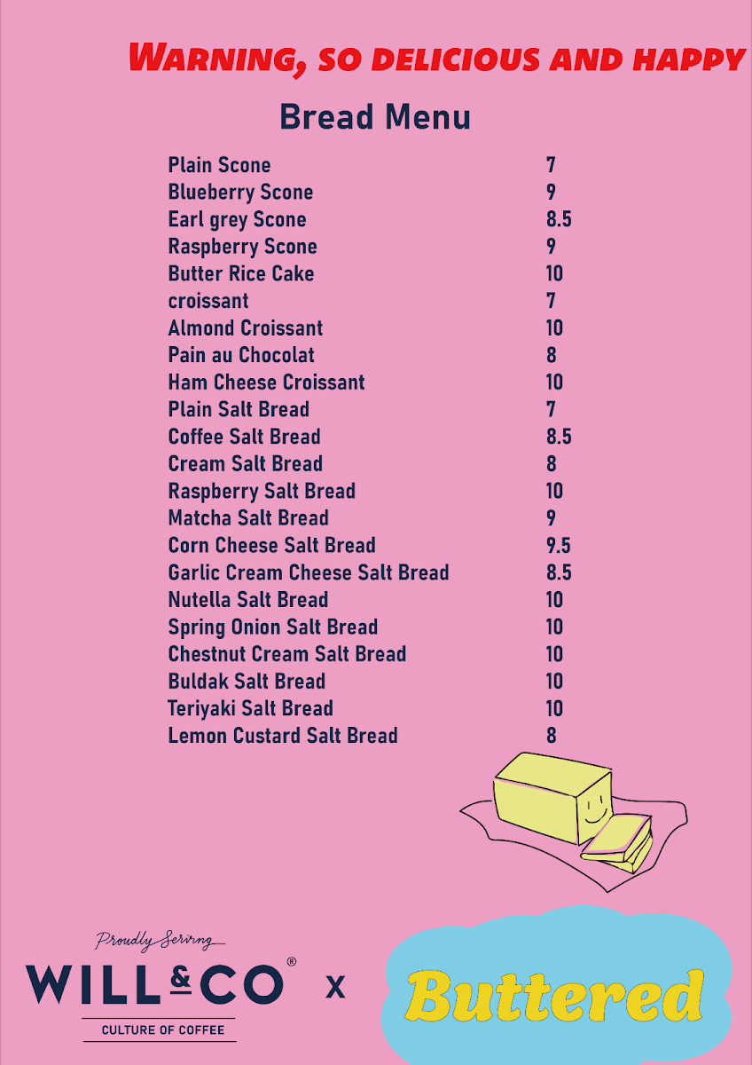 Menu, Will & Co Chatswood