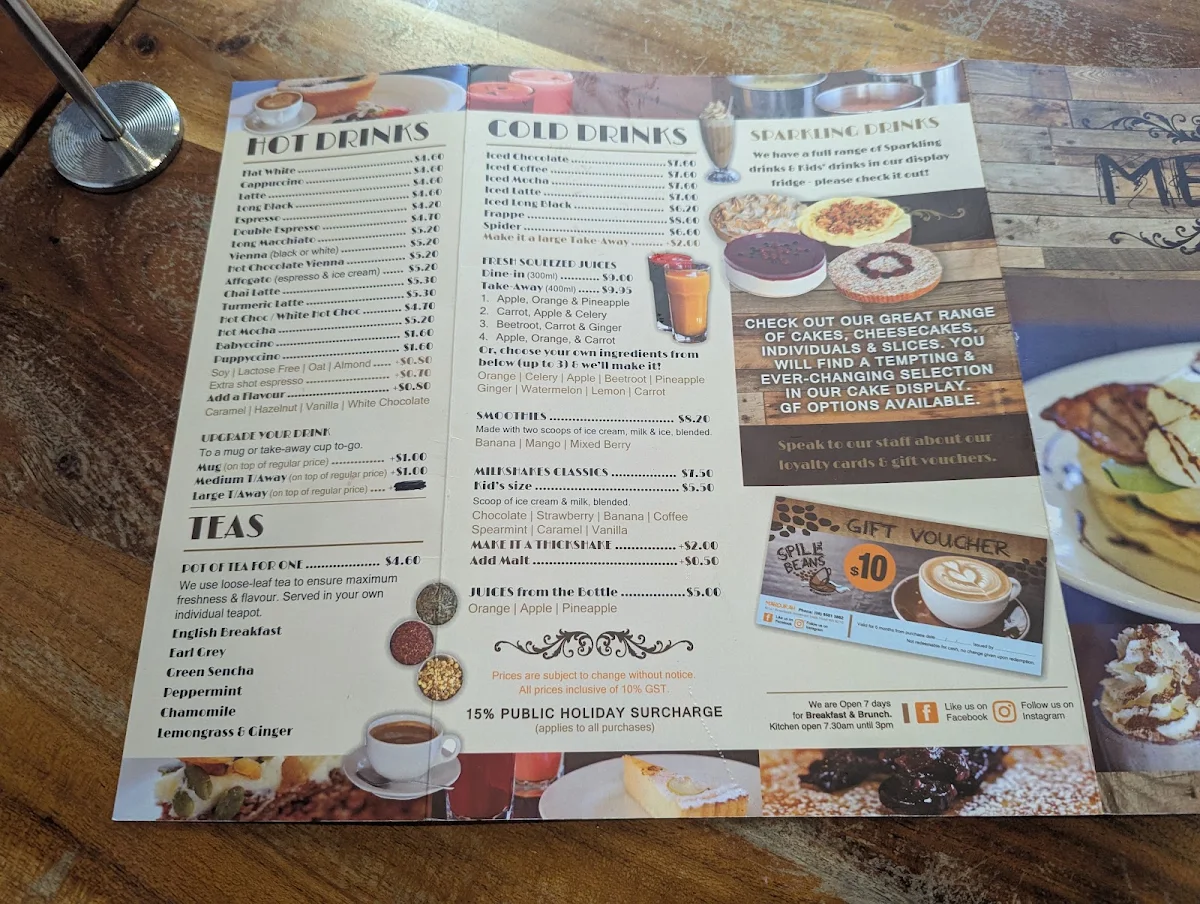 Menu, Spill the Beans AT SEASCAPES