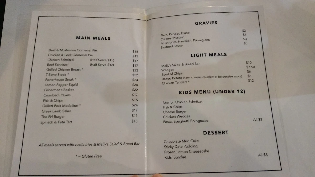 Menu, Freeling Hotel