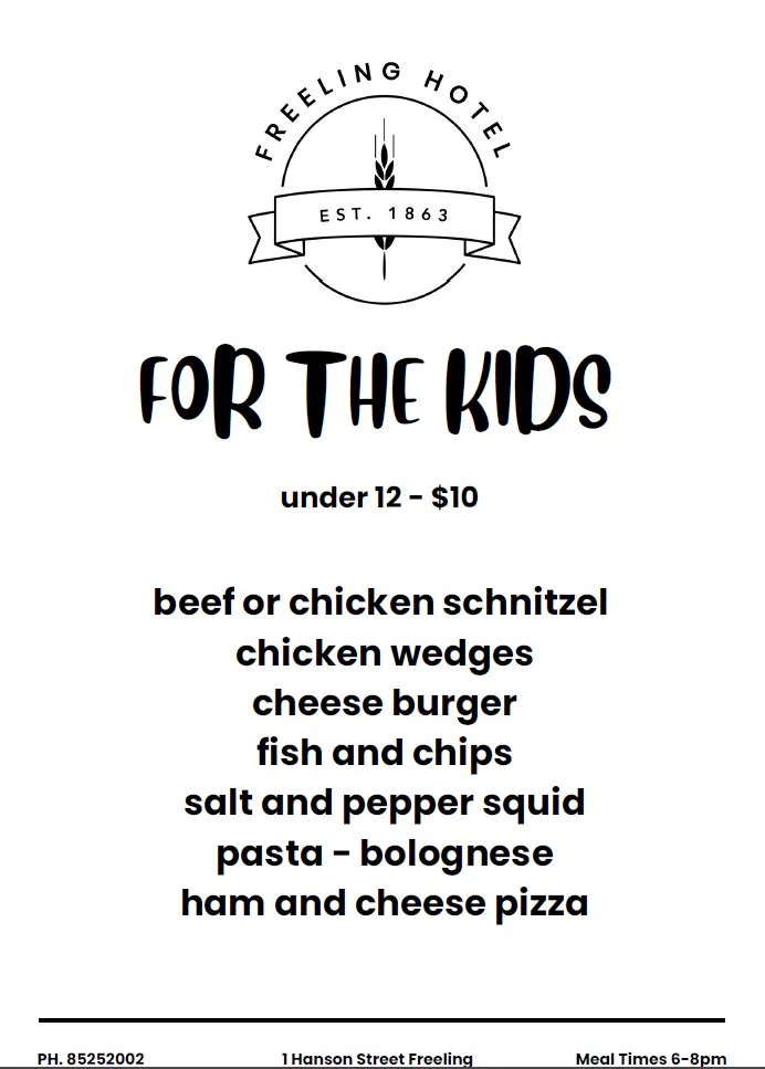 Menu, Freeling Hotel