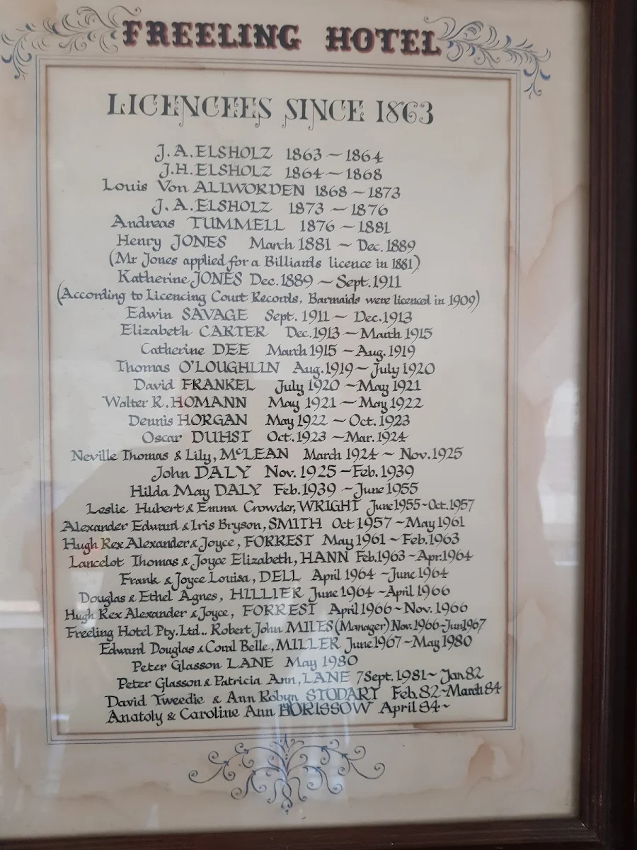 Menu, Freeling Hotel
