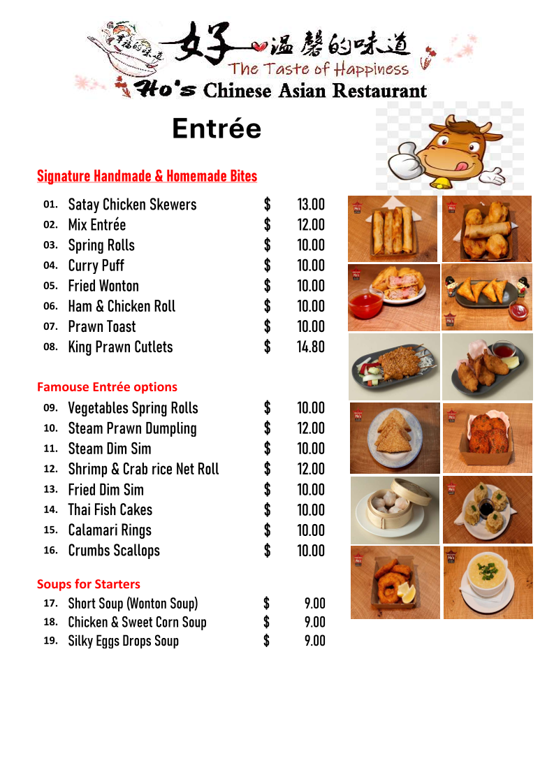 Menu, Ho's Chinese Asian Restaurant