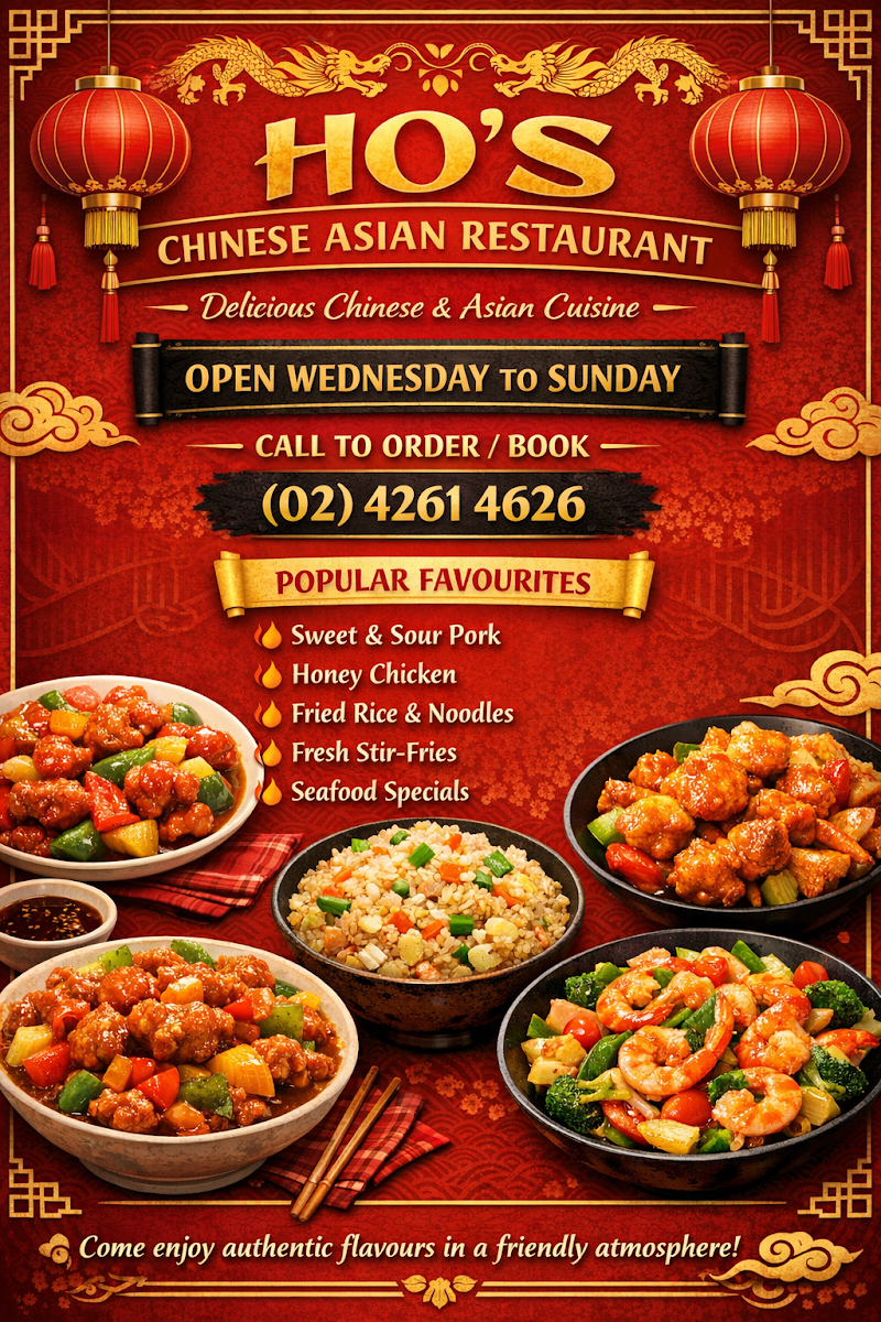 Menu, Ho's Chinese Asian Restaurant