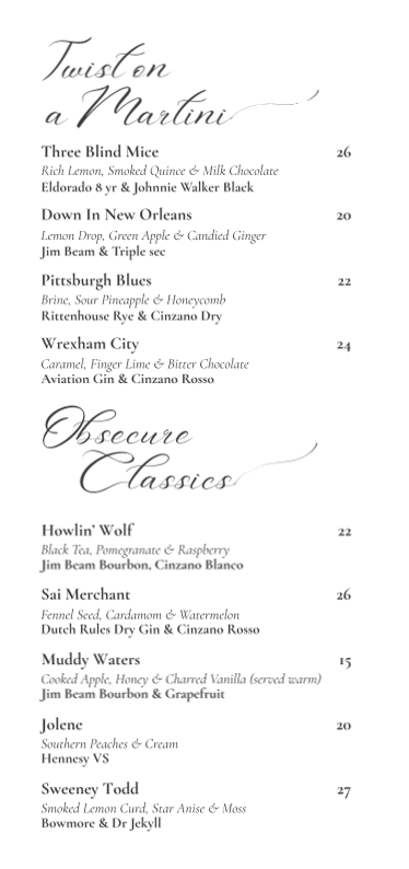 Menu, Little Lygon Bar
