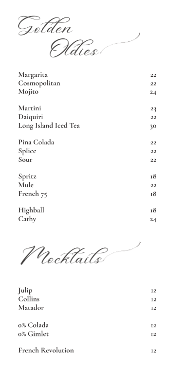 Menu, Little Lygon Bar