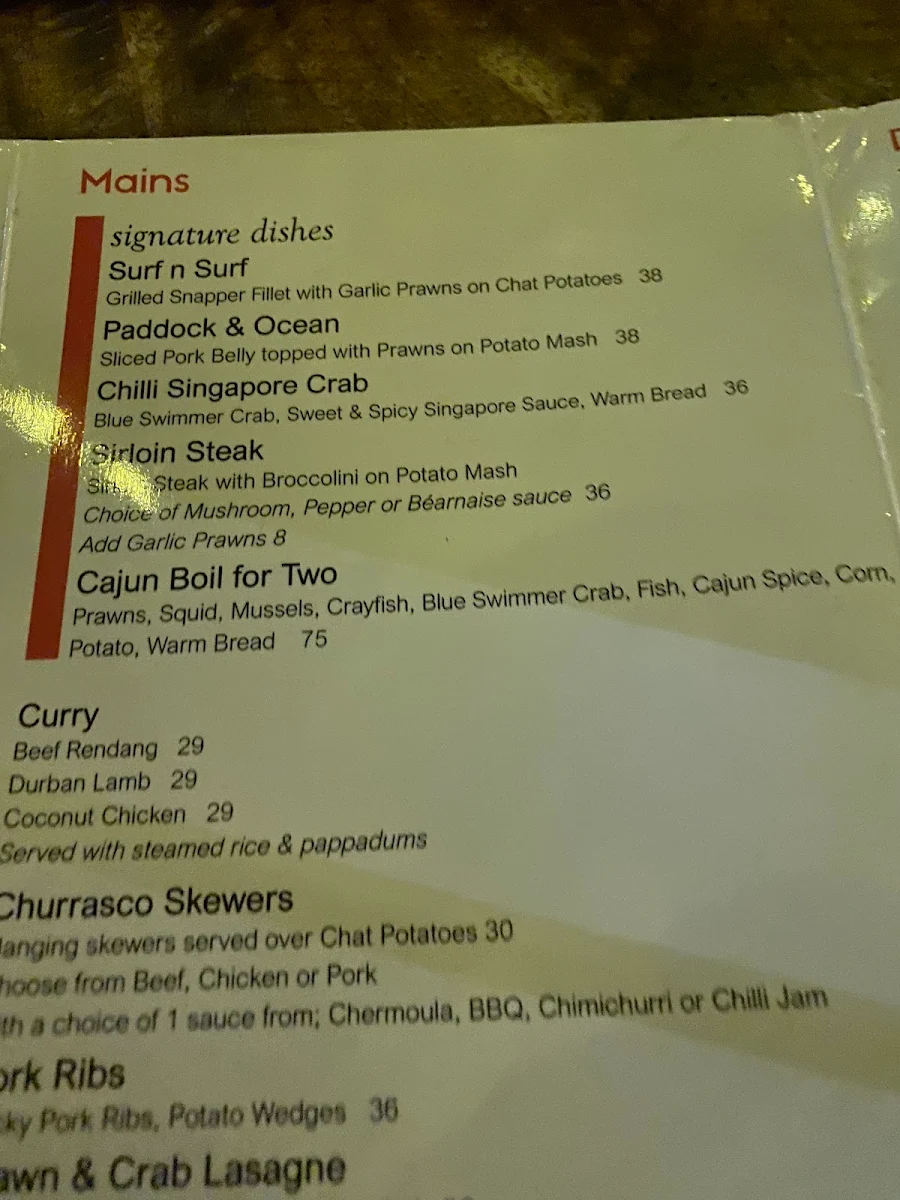 Menu, Oceanic Bar + Grill