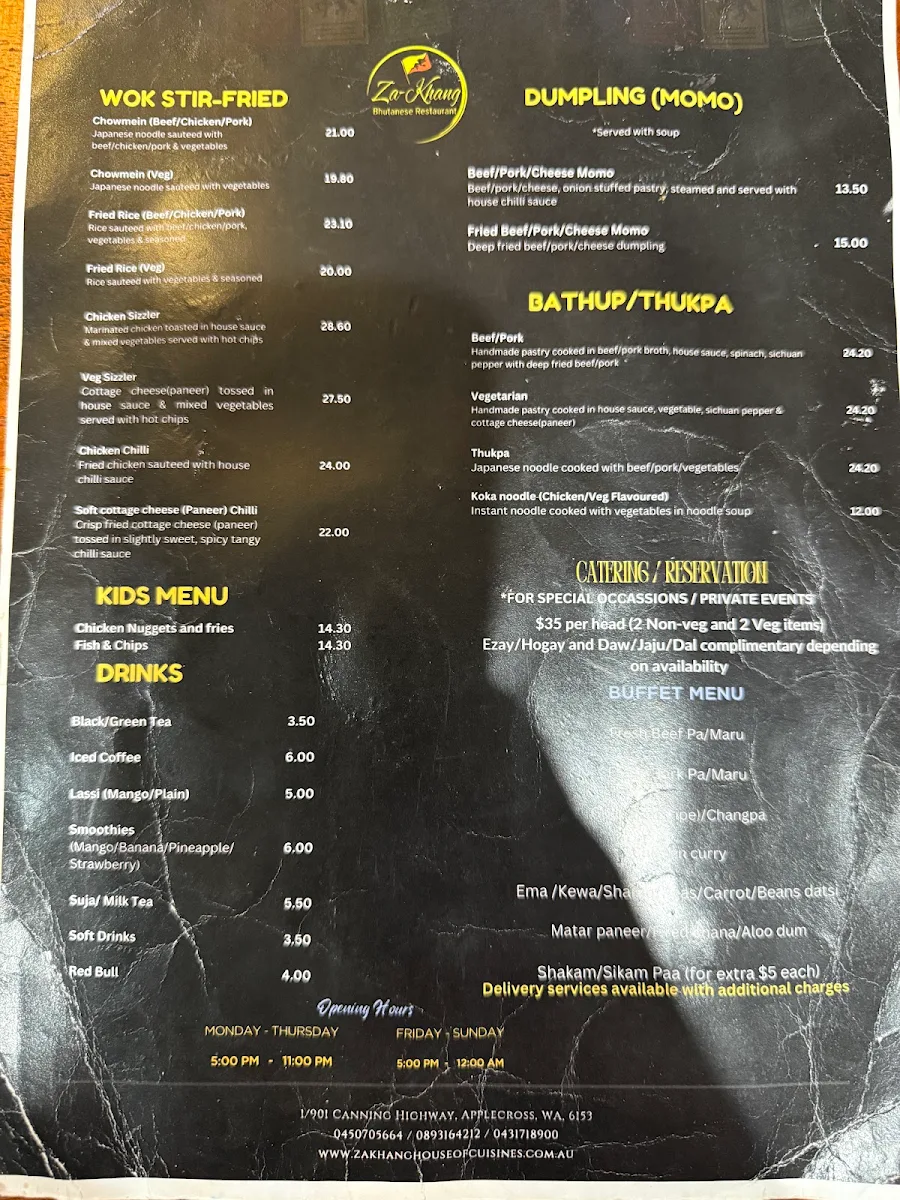 Menu, Zakhang House of Cuisines