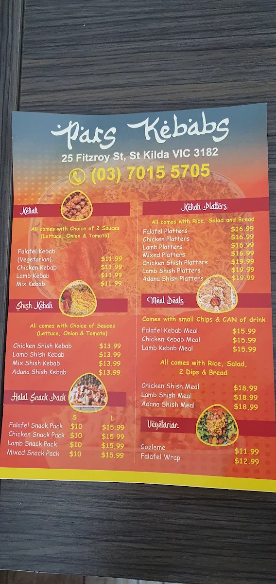 Menu, Pars Kitchen