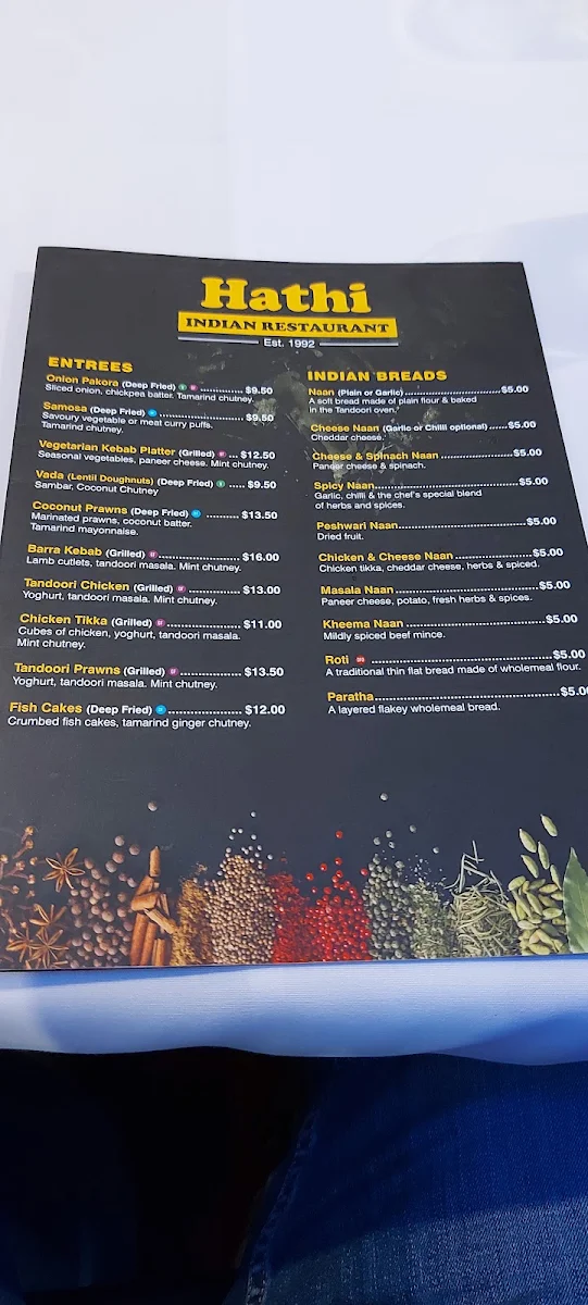 Menu, Hathi Indian Restaurant