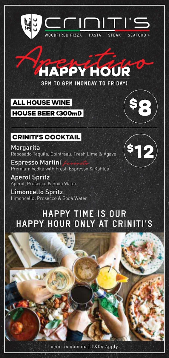 Menu, Criniti's Parramatta