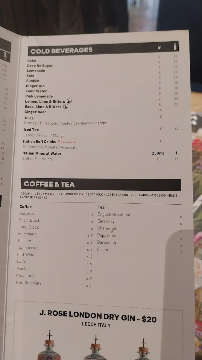 Menu, Criniti's Parramatta