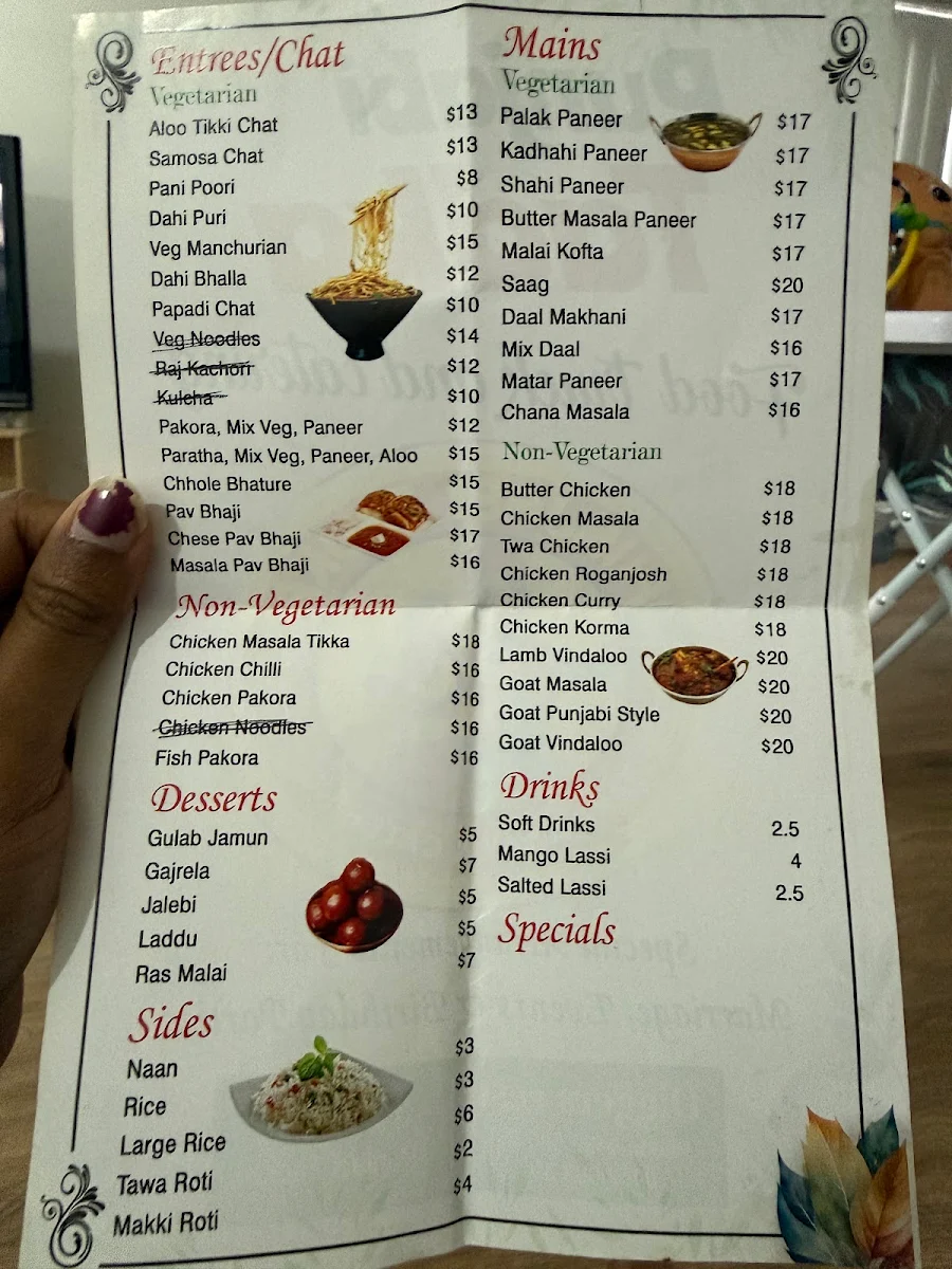 Menu, Punjabi Tadka food truck