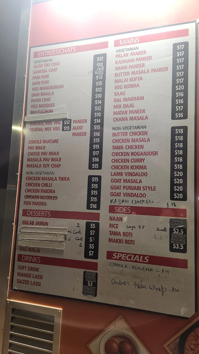 Menu, Punjabi Tadka food truck
