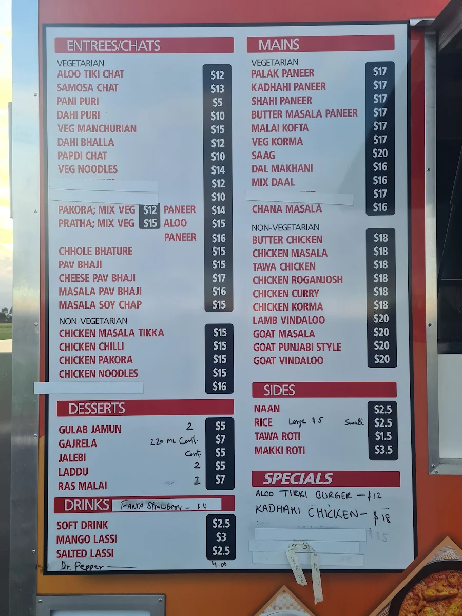 Menu, Punjabi Tadka food truck