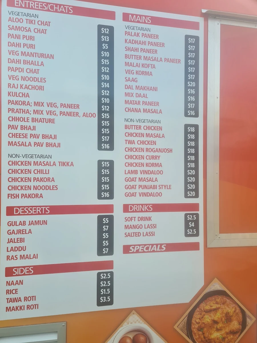 Menu, Punjabi Tadka food truck