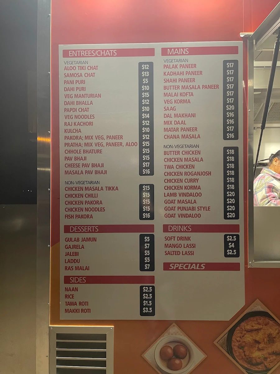 Menu, Punjabi Tadka food truck