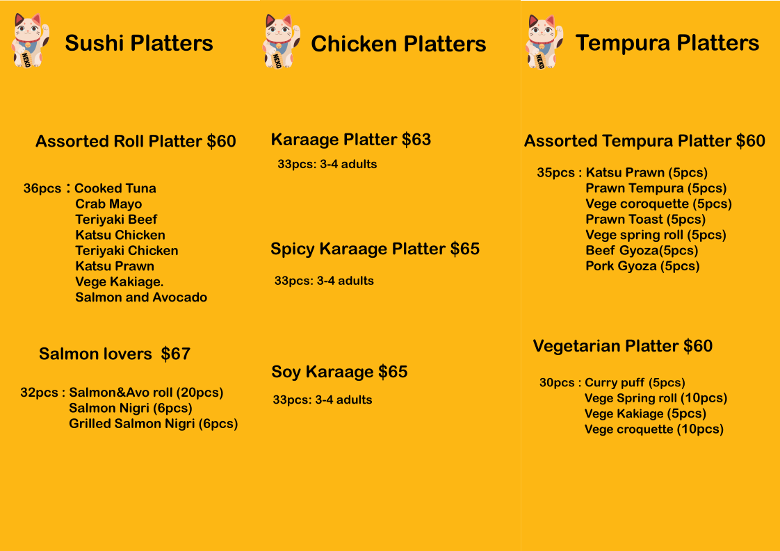 Menu, Neko Sushi & Bowl