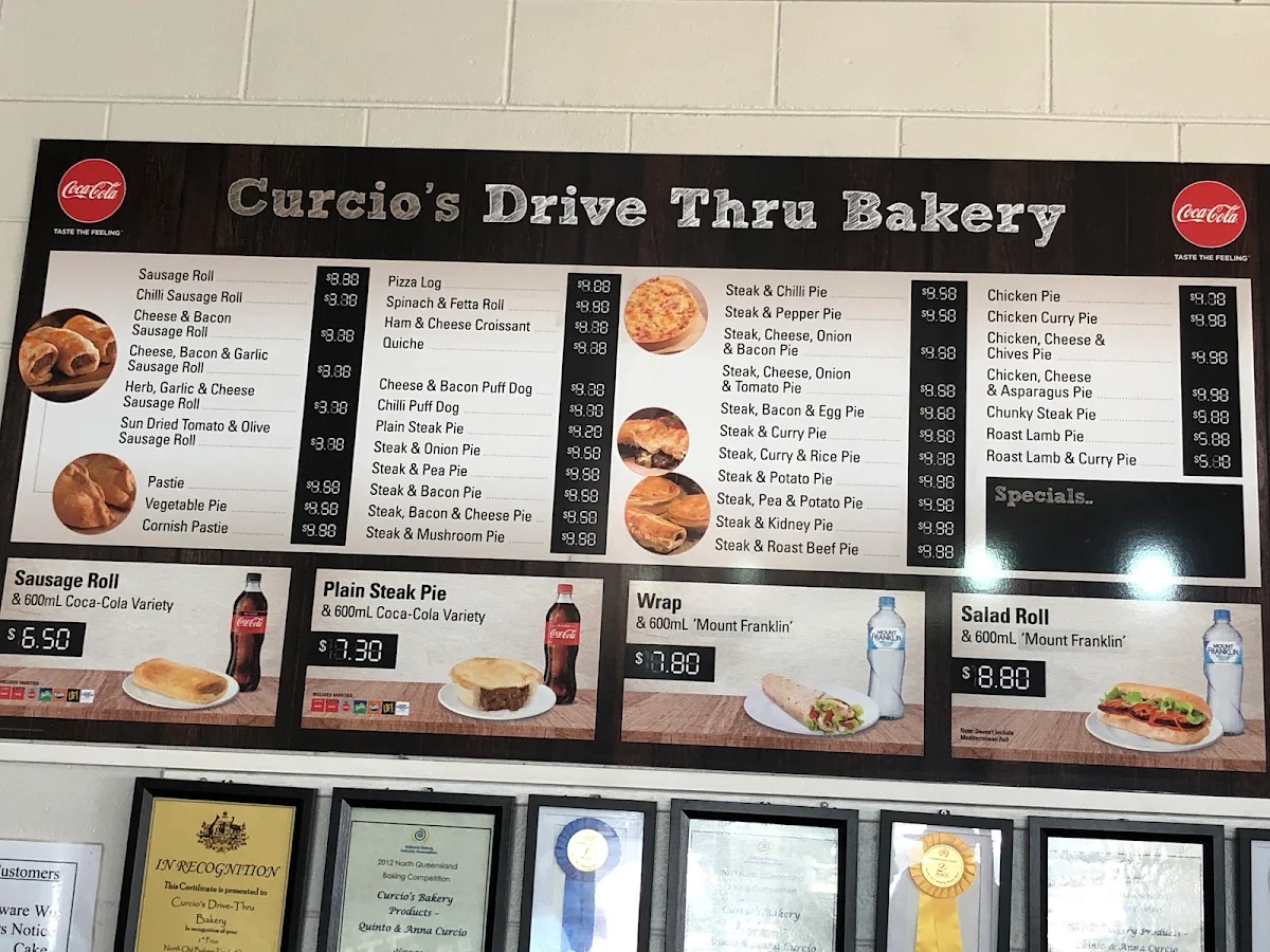 Menu, Curcio's Drive-thru Bakery