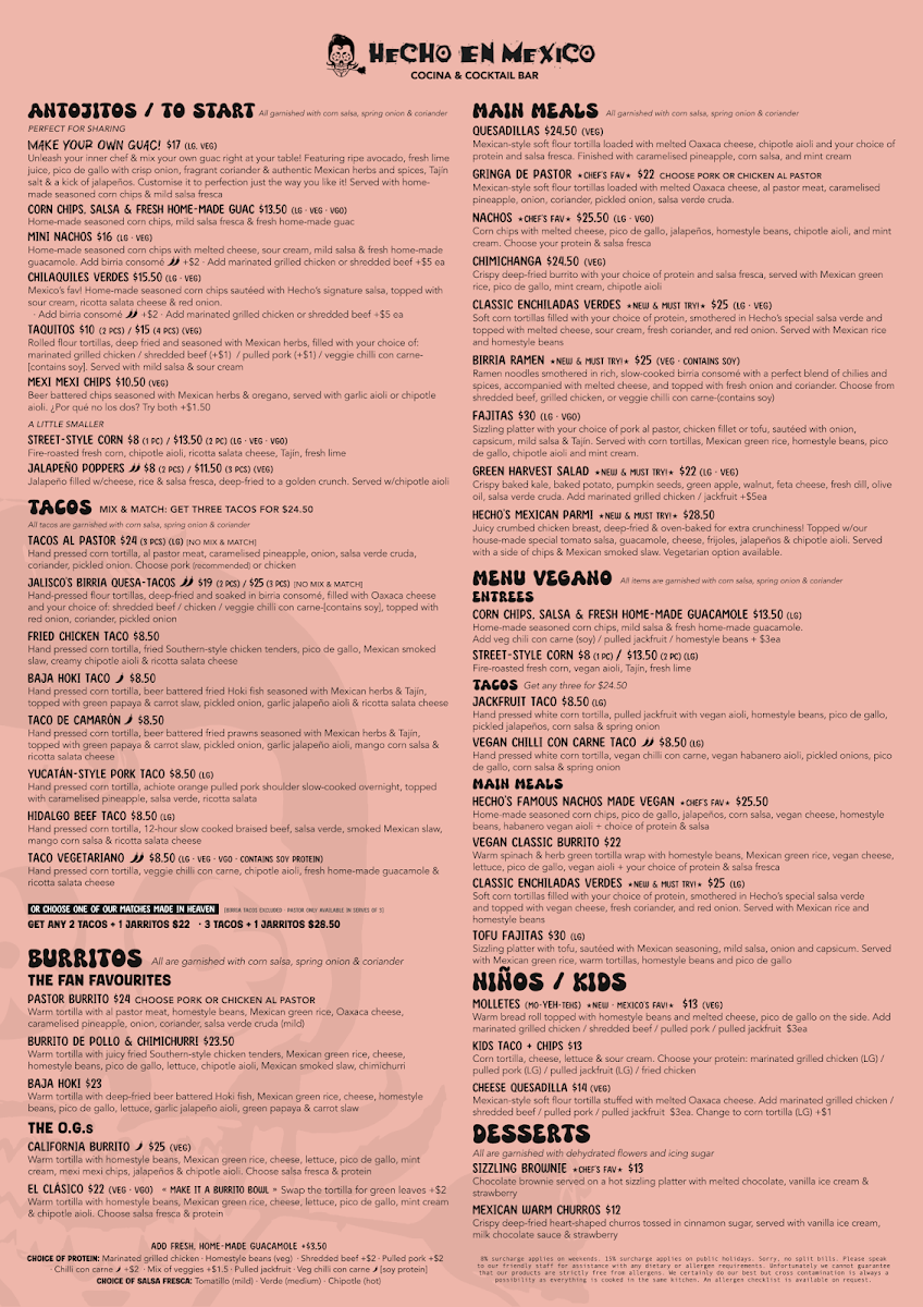 Menu, Hecho En Mexico Adelaide