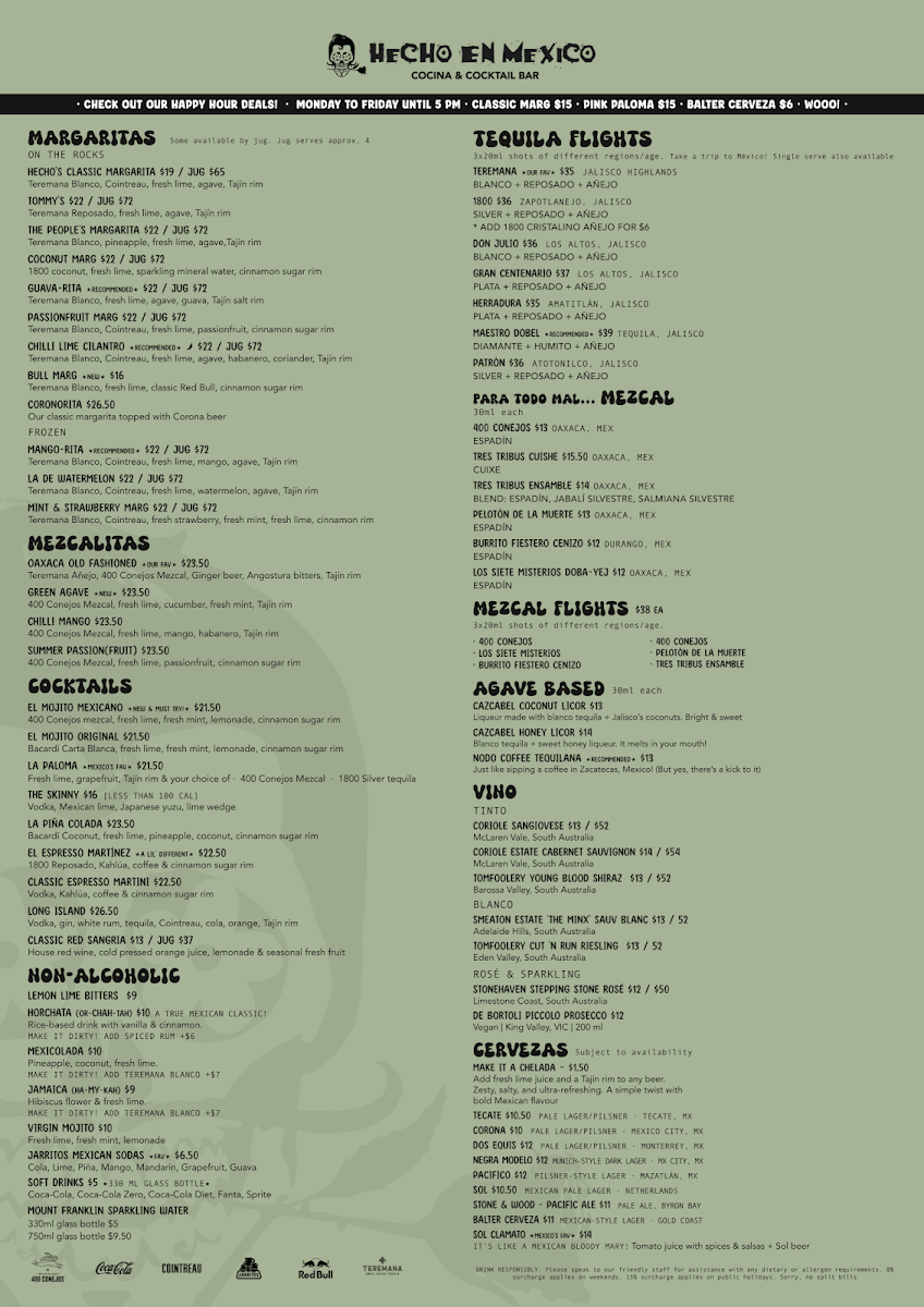 Menu, Hecho En Mexico Adelaide