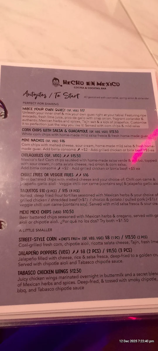 Menu, Hecho En Mexico Adelaide