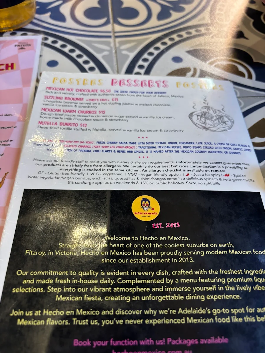Menu, Hecho En Mexico Adelaide