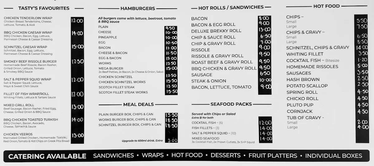 Menu, Tasty Bites Cafe