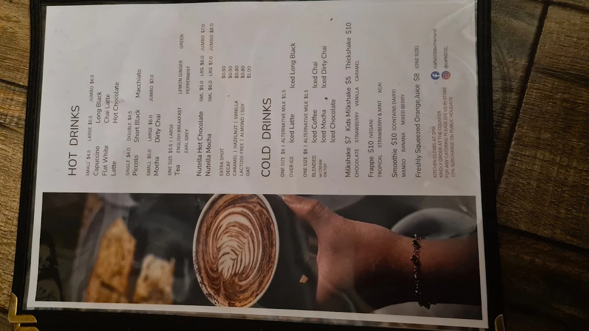 Menu, Cafe 2232 Sutherland