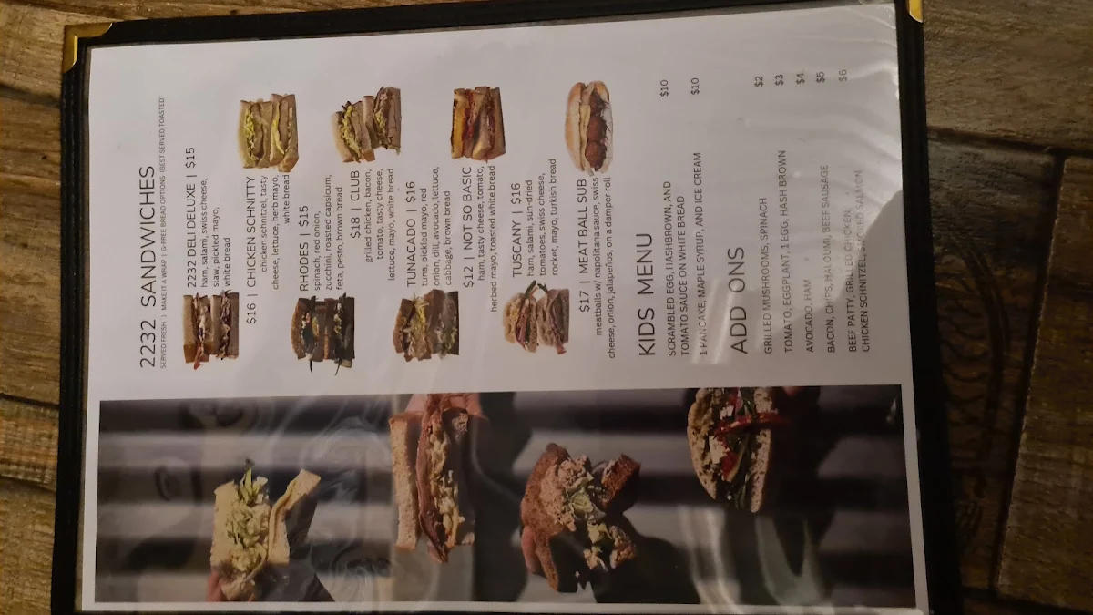 Menu, Cafe 2232 Sutherland
