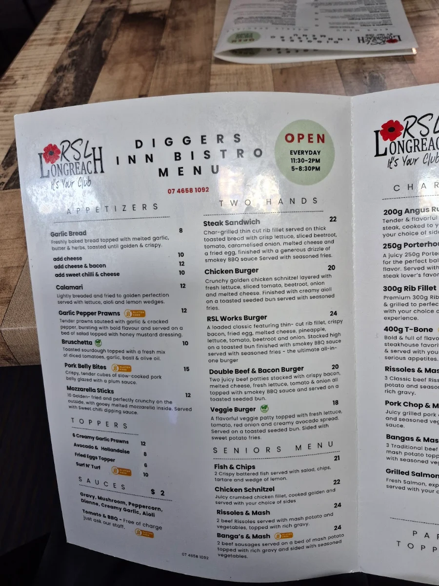 Menu, RSL Bistro