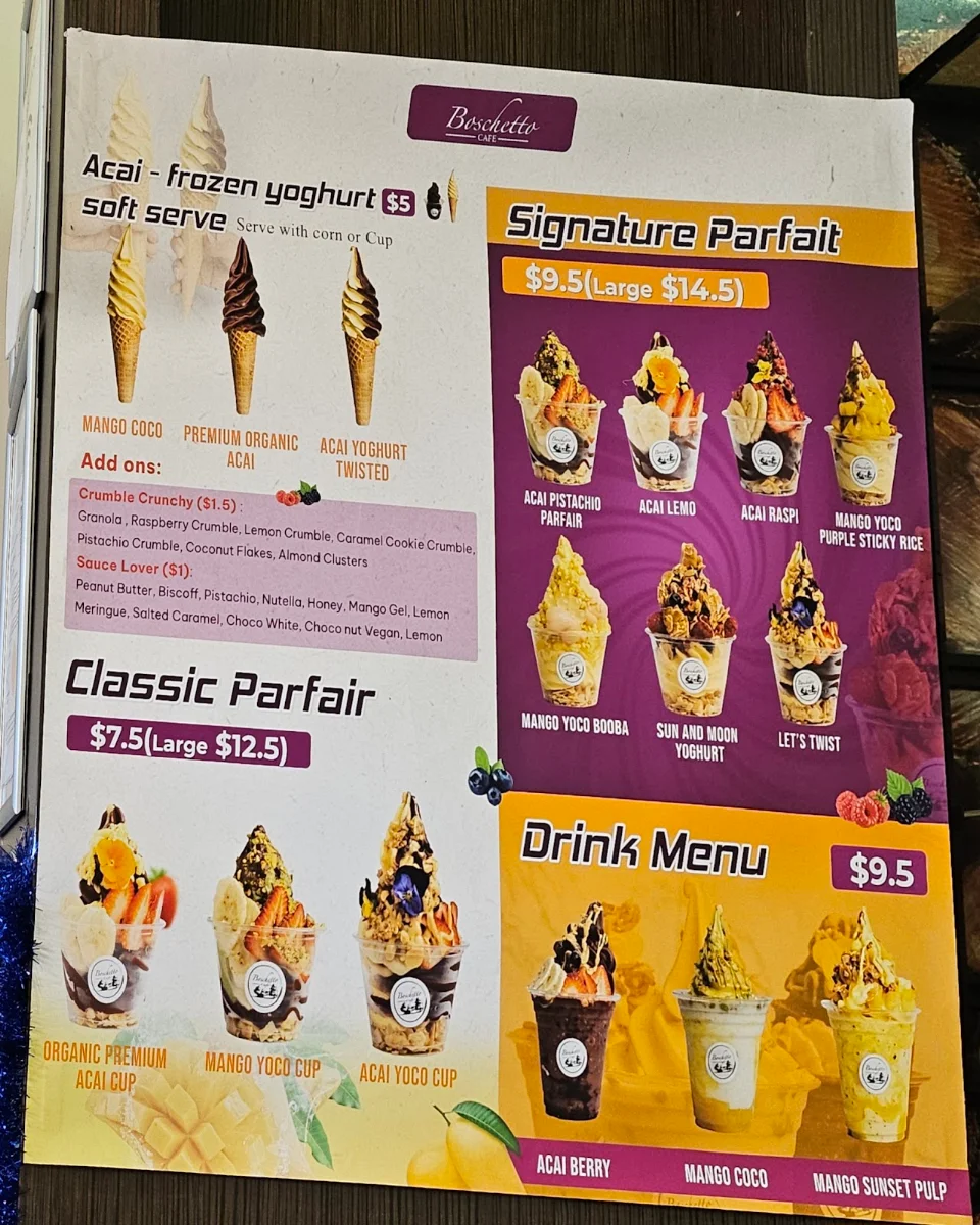 Menu, Boschetto Cafe