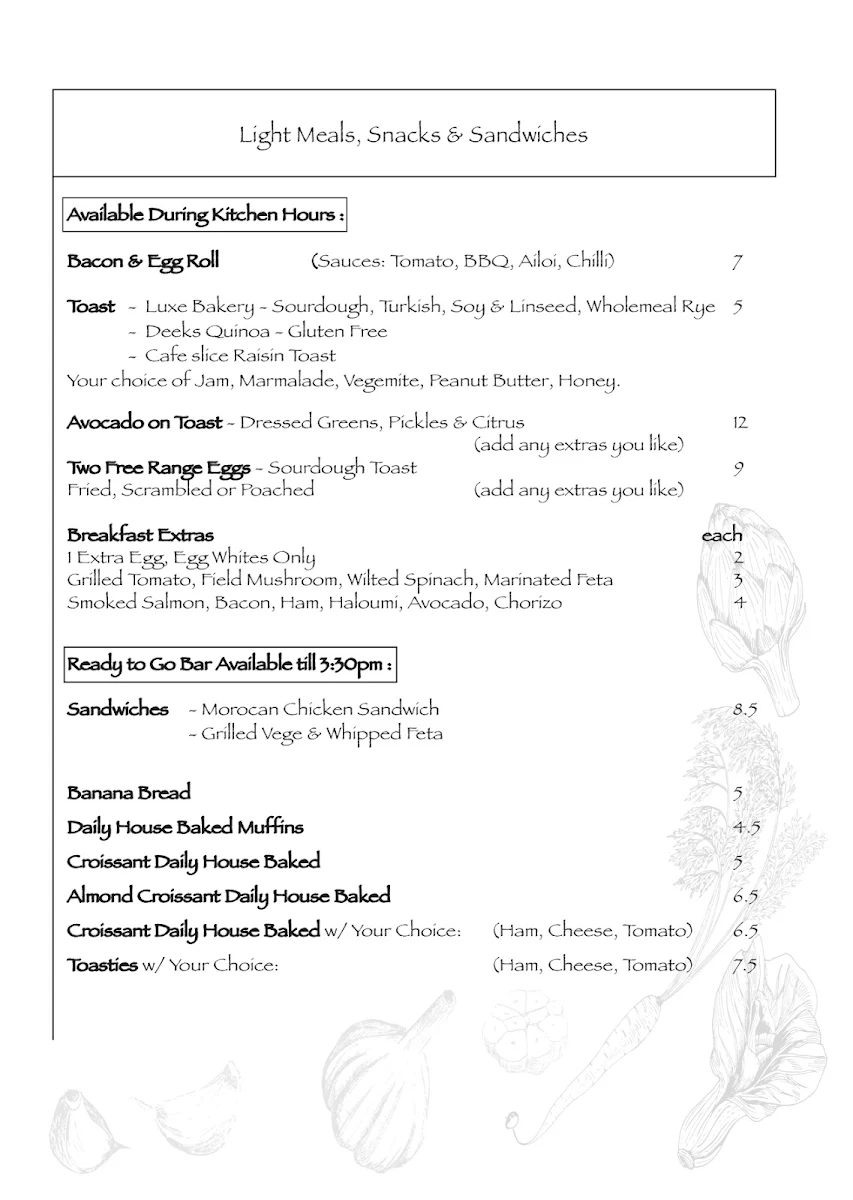 Menu, Boschetto Cafe