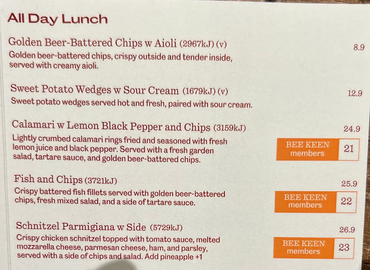 Menu, Bee Keen Cafe Glen