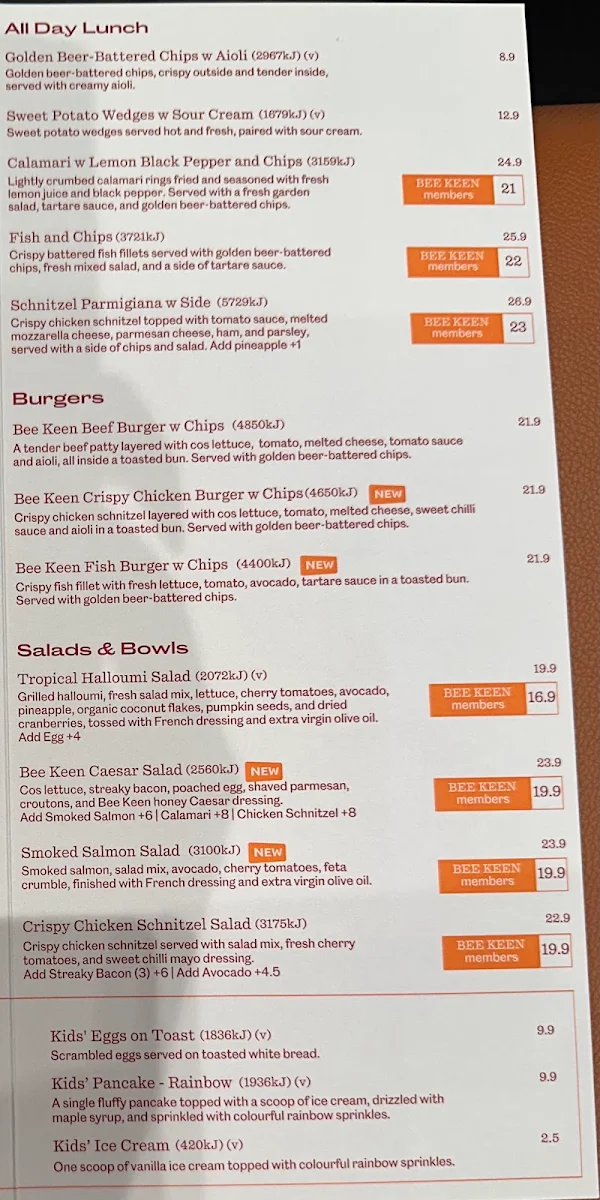 Menu, Bee Keen Cafe Glen