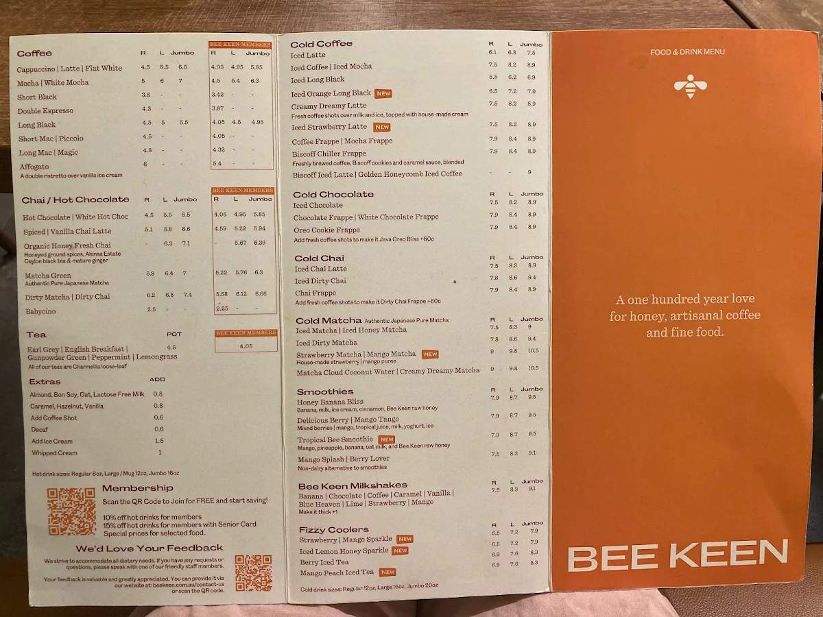 Menu, Bee Keen Cafe Glen