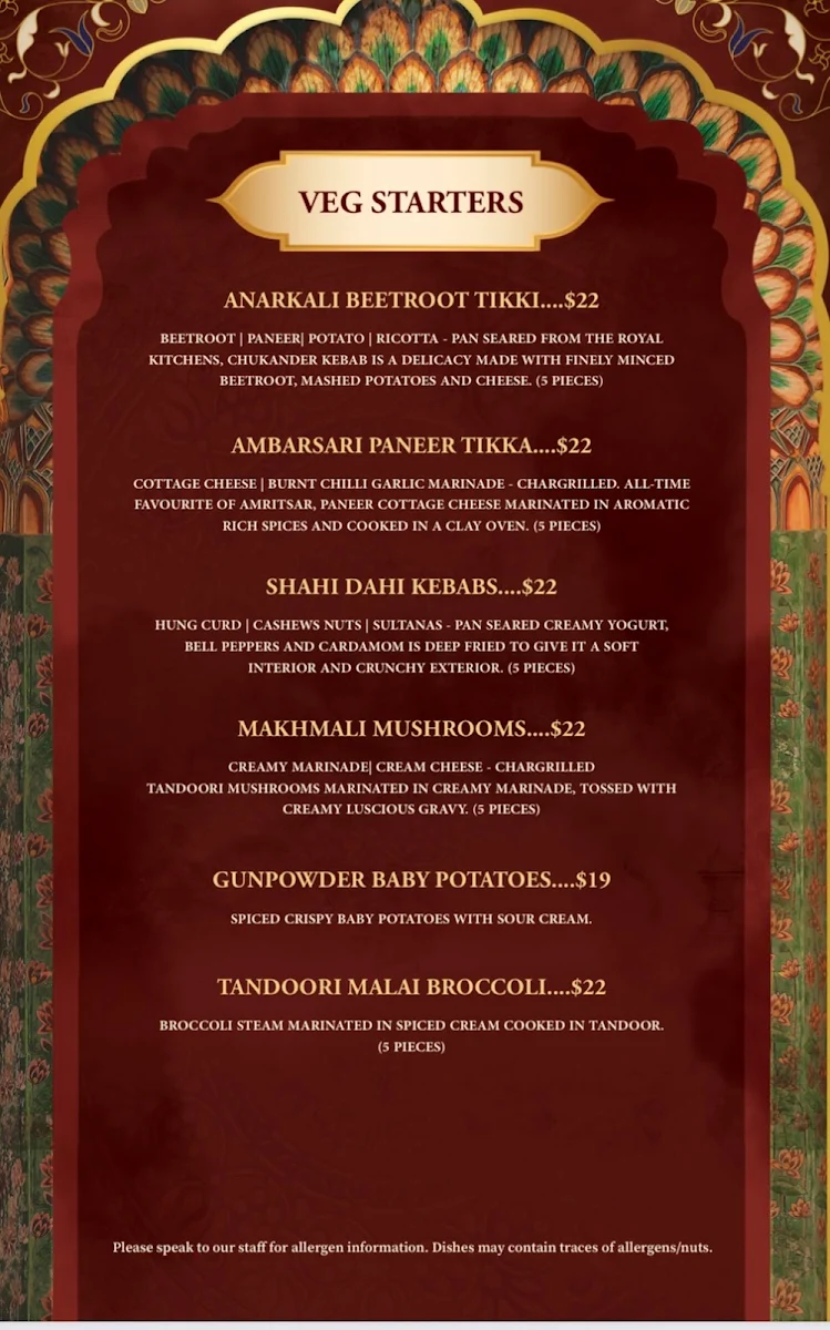 Menu, Sher Singh East Melbourne