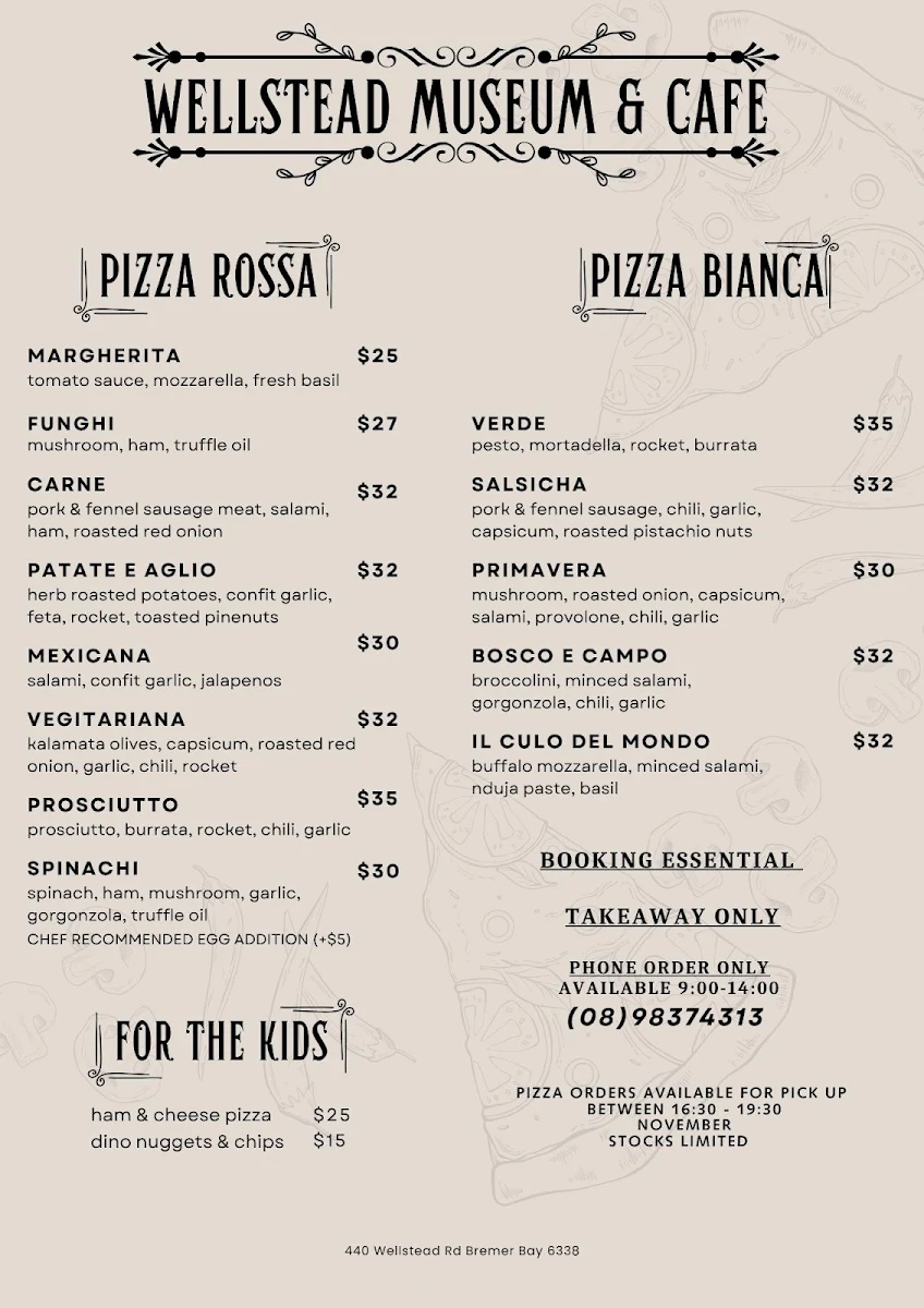 Menu, Cafe 440 @ Wellstead Museum