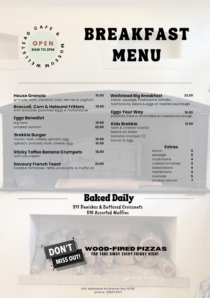 Menu, Cafe 440 @ Wellstead Museum