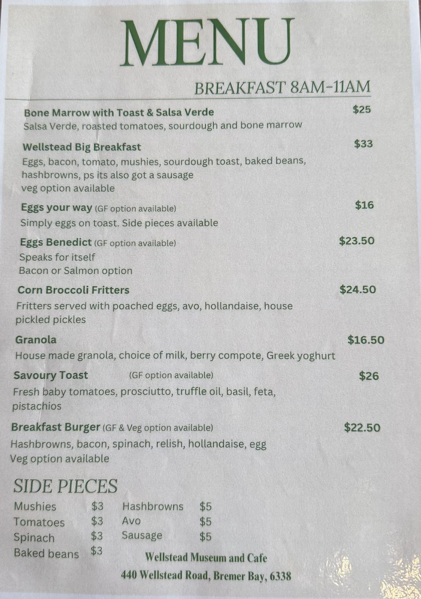 Menu, Cafe 440 @ Wellstead Museum