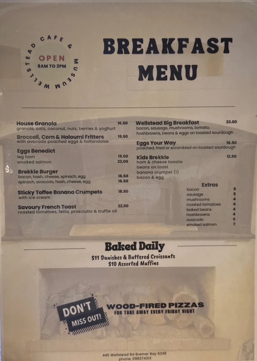 Menu, Cafe 440 @ Wellstead Museum