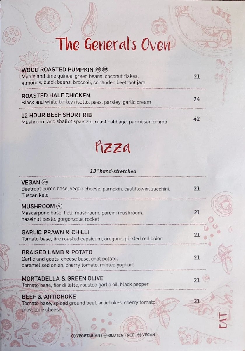 Menu, General Gordon Hotel