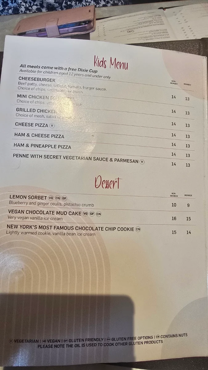 Menu, General Gordon Hotel