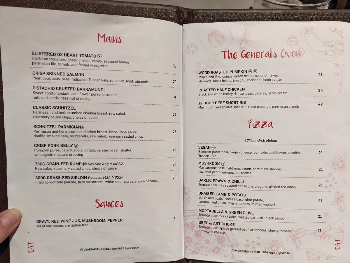 Menu, General Gordon Hotel