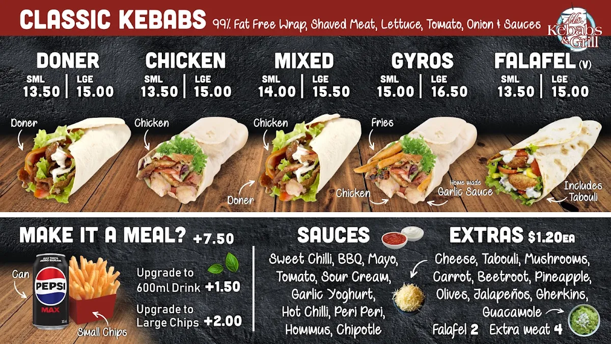 Menu, Ms Kebabs & Grill