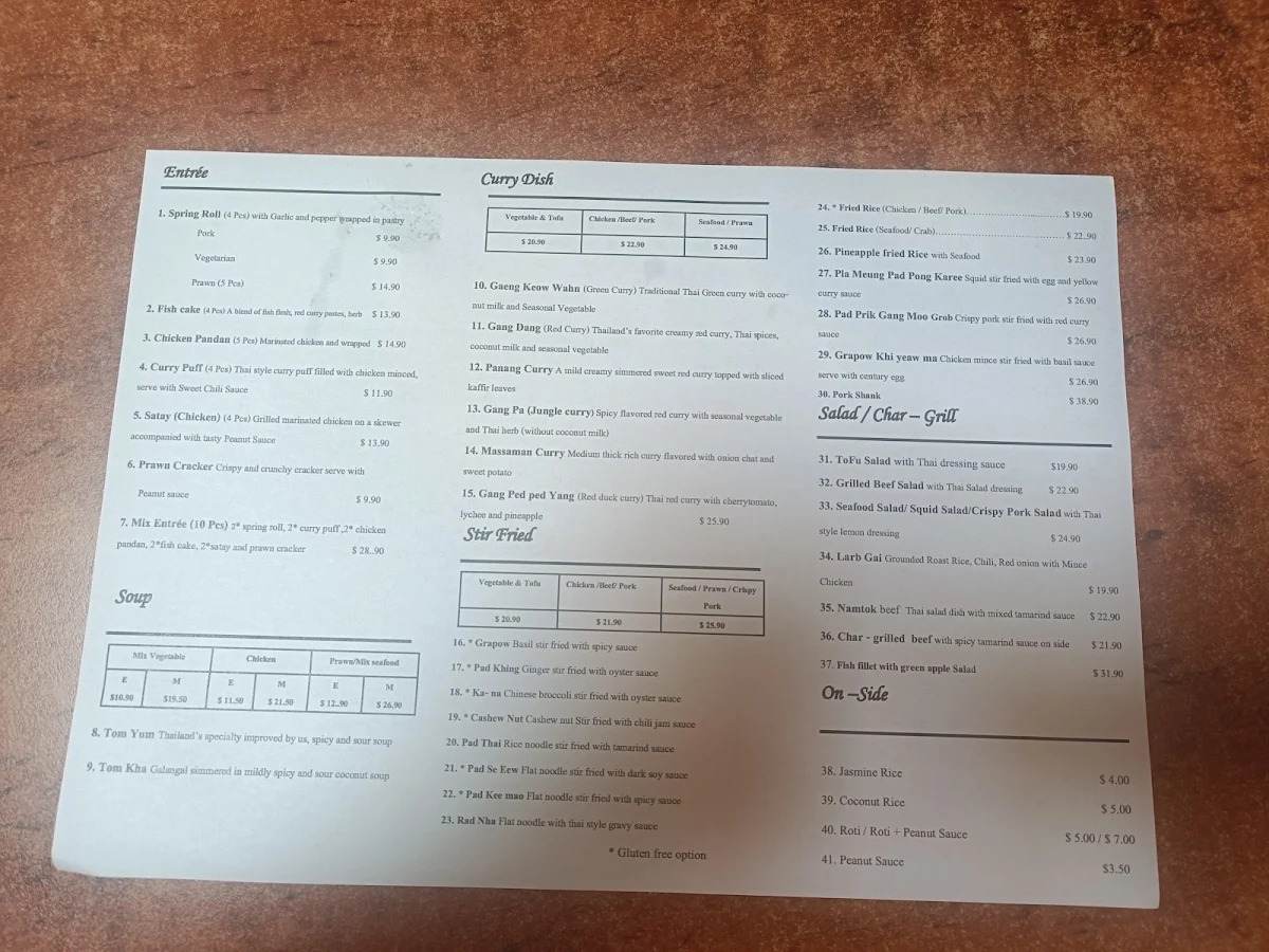 Menu, Thai@Toorak