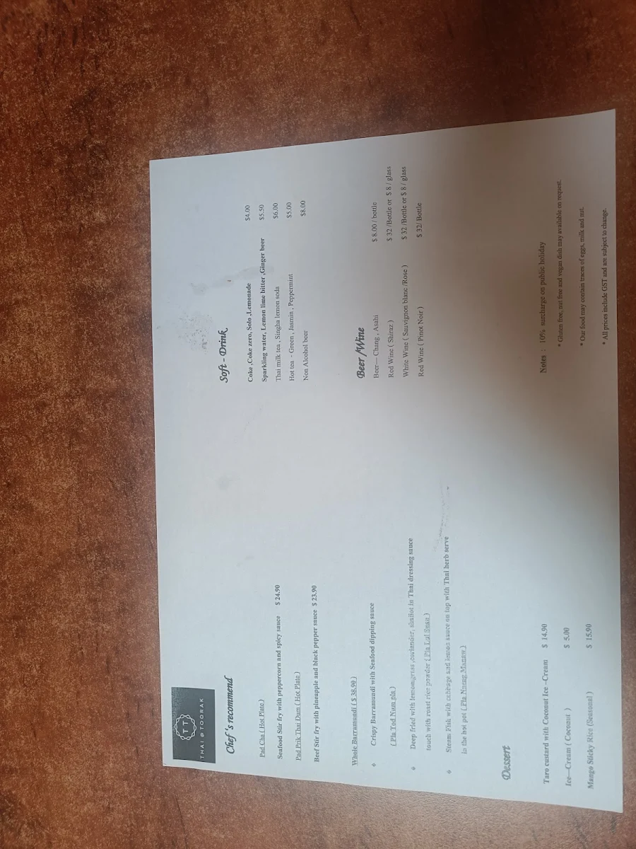 Menu, Thai@Toorak