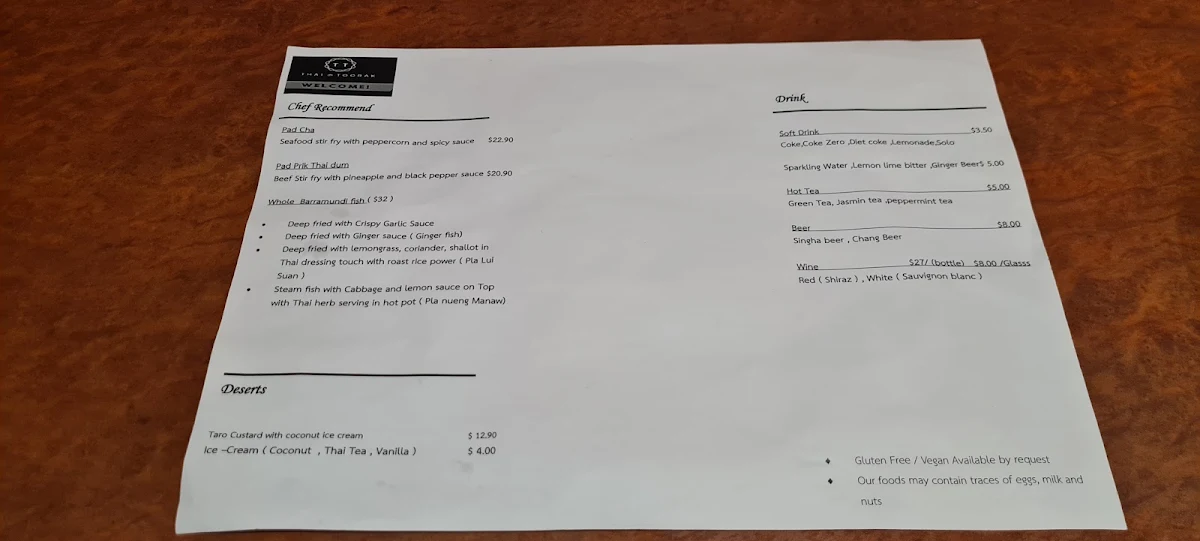 Menu, Thai@Toorak