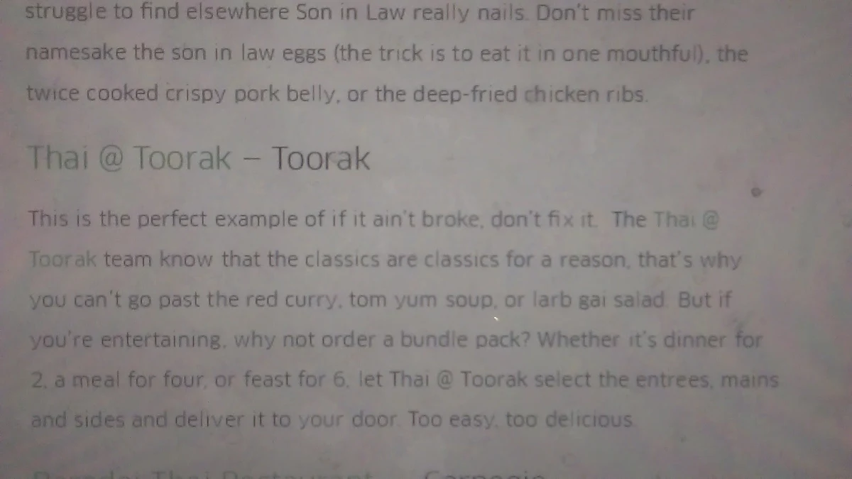 Menu, Thai@Toorak